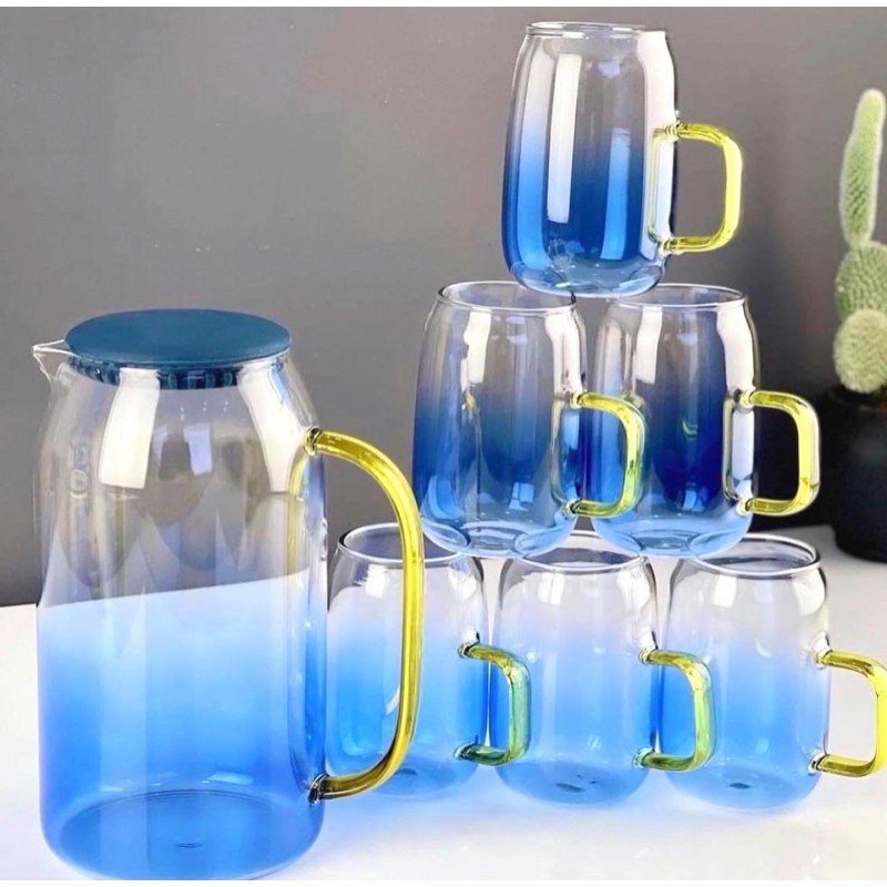 Ensemble carafe et 6 tasses bleu