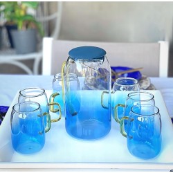 Ensemble carafe et 6 tasses bleu